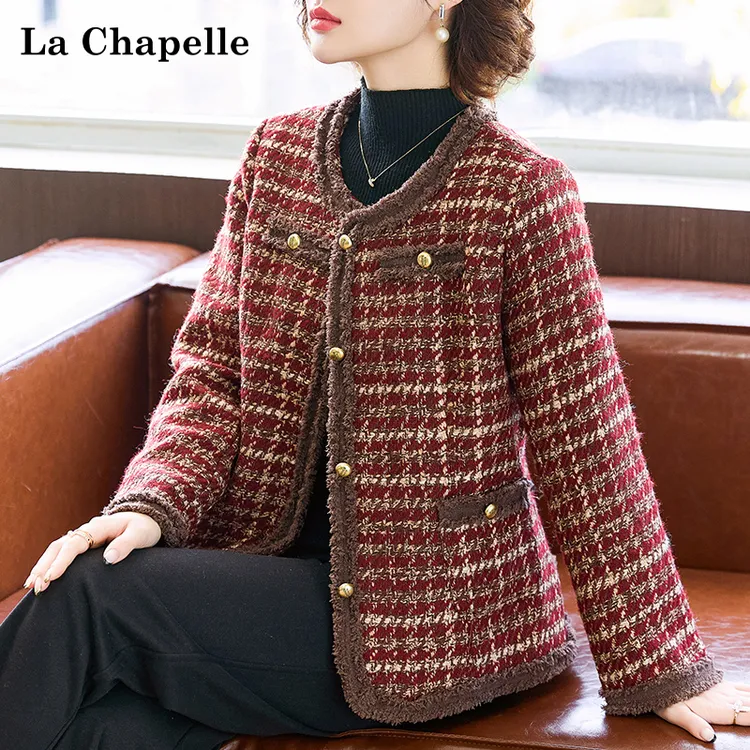 拉夏贝尔妈妈秋装短款小香风夹克外套2025新款中老年女装春秋上衣