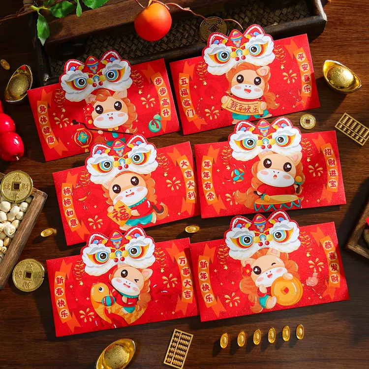 菲寻醒狮红包袋2026新款马年春节过年金葱压岁钱包新年创意利是封