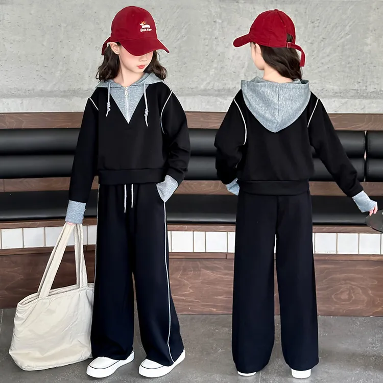 女童秋装套装2025新款儿童韩系连帽卫衣女大童春秋季运动两件套潮