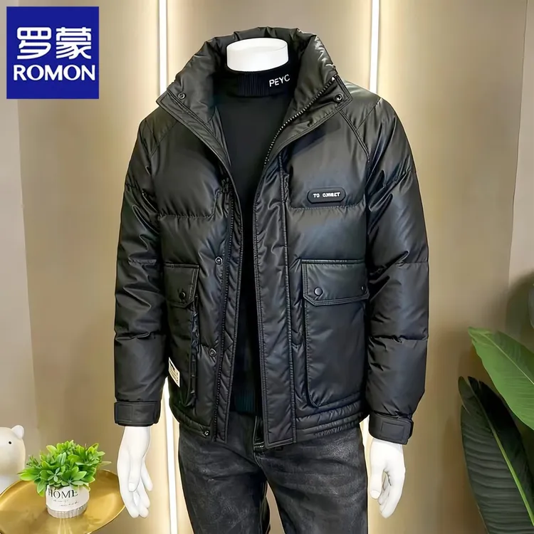 罗蒙冬季皮羽绒服商务男士休闲立领新款上衣百搭保暖加厚夹克外套