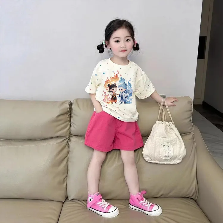 2025新款女童短袖夏装哪吒敖丙休闲儿童帅气街头短袖T恤上衣+短裤