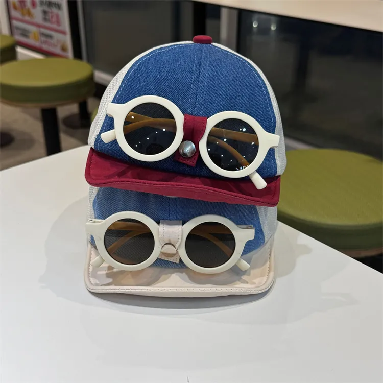 宝宝夏季遮阳网眼鸭舌帽薄款婴儿拼色透气太阳帽韩版儿童眼镜可拆