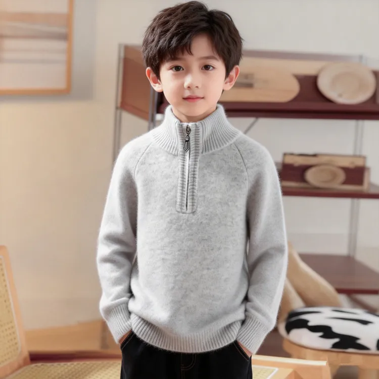 秋冬新款儿童半开领拉链羊毛衫套头针织衫加厚毛衣男童中大童打底