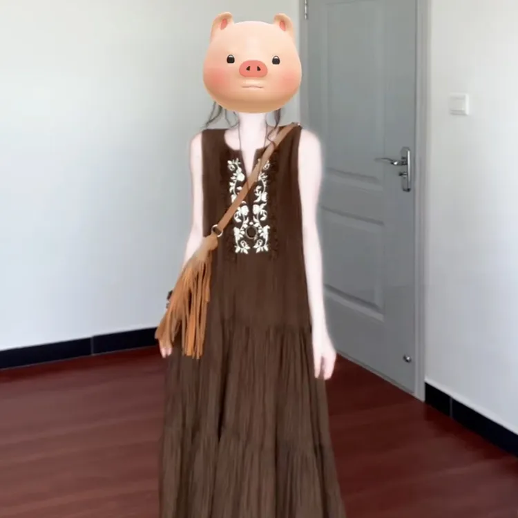 法式度假波西米亚吊带背心连衣裙子女夏季新款小个子气质长裙5085