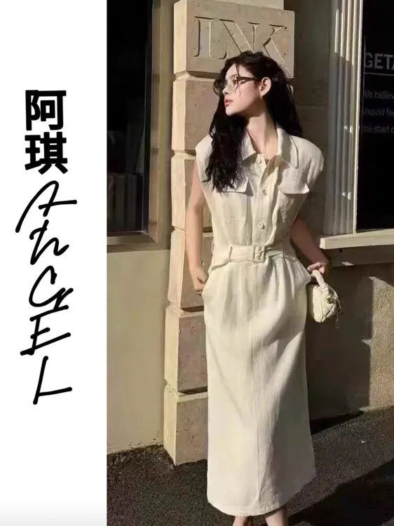 2025夏季亚麻天丝高级显瘦百搭不挑人连衣裙腰带两件套高品质