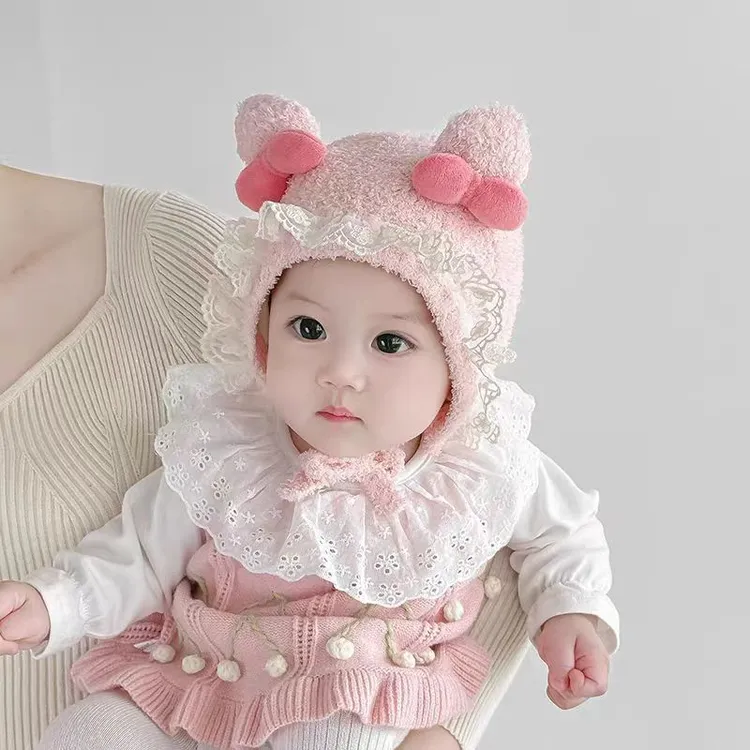 宝宝帽子秋冬季超萌婴儿保暖毛绒帽男童女童针织防风幼儿套头帽潮