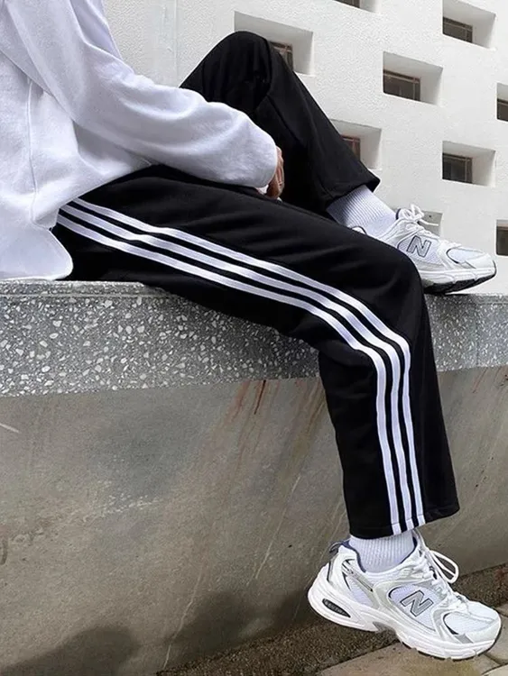 100%棉-秋冬季保暖运动长裤宽松显瘦直筒束脚休闲裤ins加绒卫裤