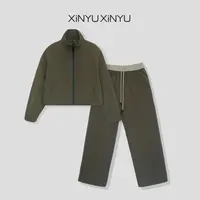 XINYU/芯与『时光机』定制军绿色防风运动夹克外套+裤子套装 30953 