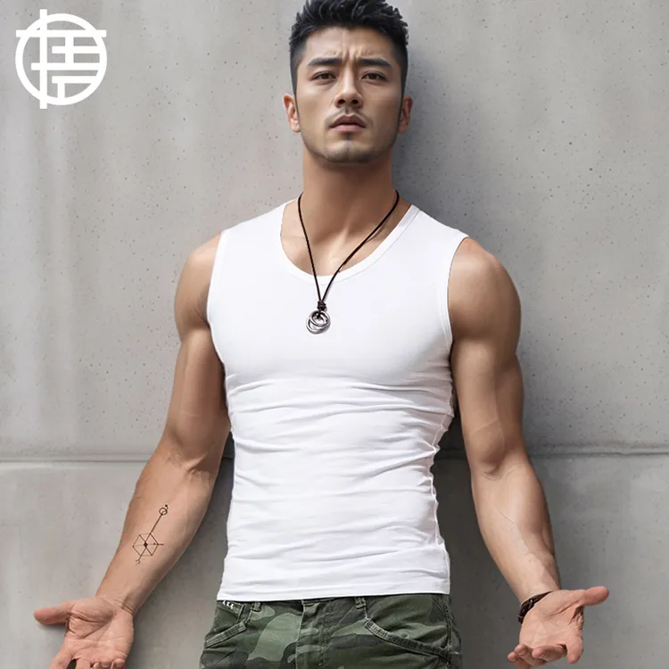 纯色男宽肩背心男棉V领打底无袖背心男紧身运动健身修身型潮弹力