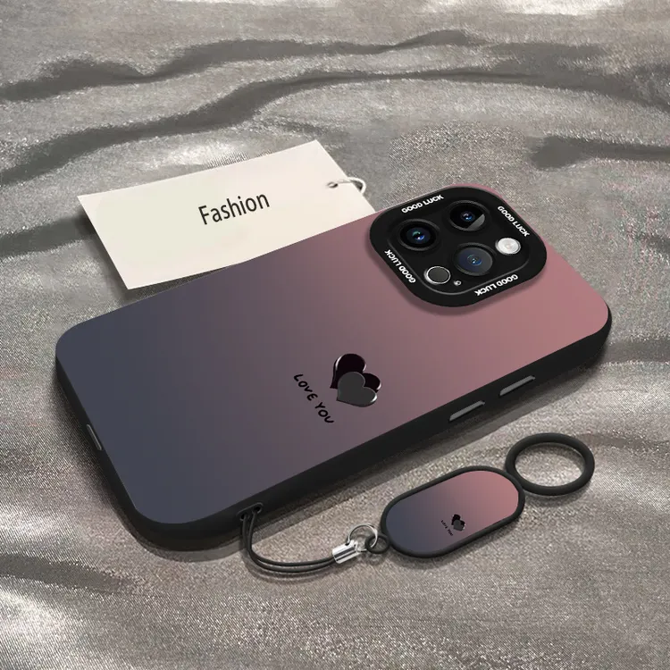 渐变爱心适用苹果16PROMAX手机壳新款12mini硅胶iPhone15手机套小