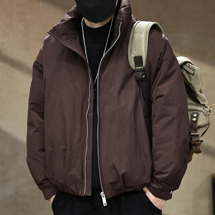 高端美式90鸭绒轻薄羽绒服男士短款上衣冬季保暖复古工装立领外套