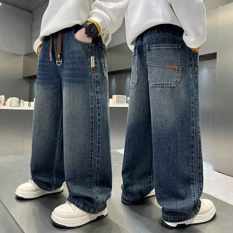 男童直筒牛仔裤春秋宽松2025中大童休闲韩版长裤儿童秋季裤子洋气