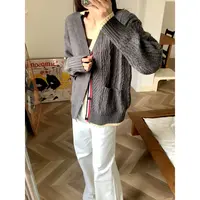 【t*b图书馆】加长秋冬叠穿学院风V领针织开衫毛衣新款外套 25177