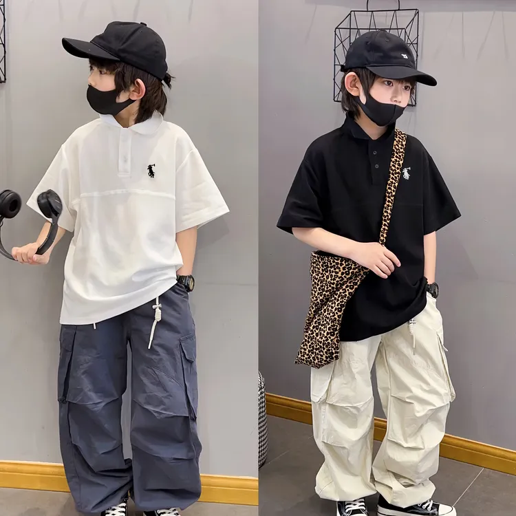 儿童夏季2025新款短袖polo衫透气舒适宽松版吸汗休闲学院男童上衣