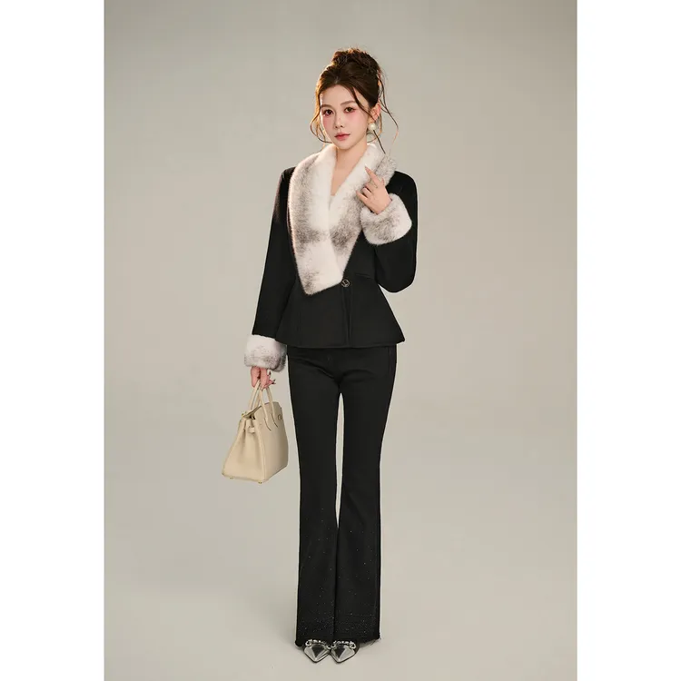 AZZHEN黑标【东八区贵妇】10%羊绒20%桑蚕丝羊毛拼雪绒水貂短款上衣