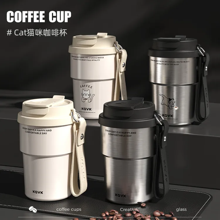 Kavk卡维可咖啡保温杯简约陶瓷内胆水杯学生吸管杯子便携户外水杯