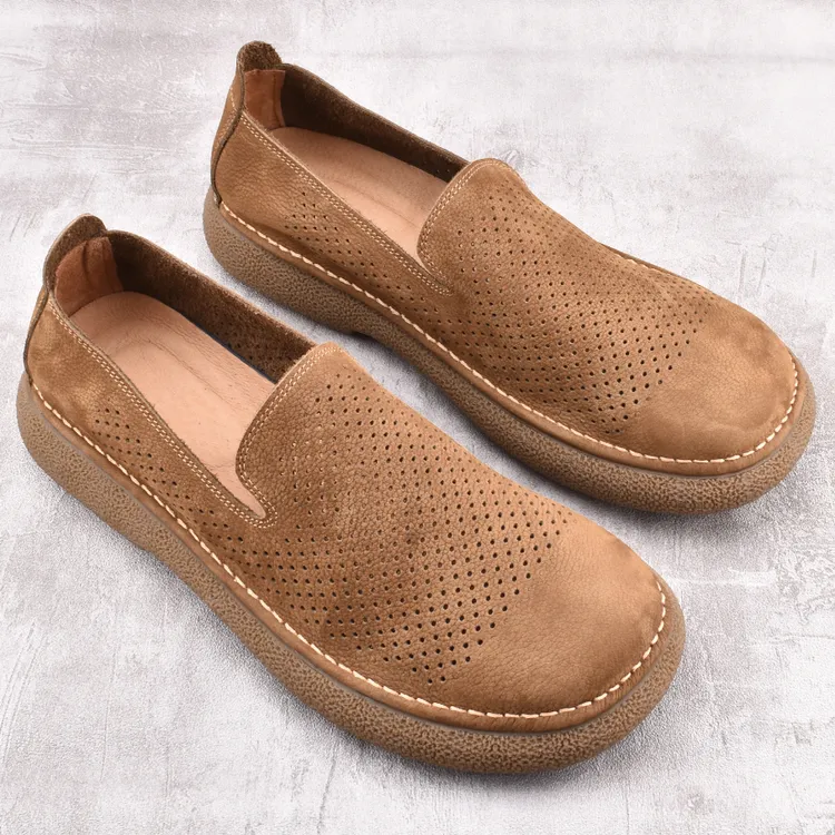 镂空皮鞋男2025夏季新款打孔透气牛皮鞋软皮软底一脚蹬一脚蹬鞋男