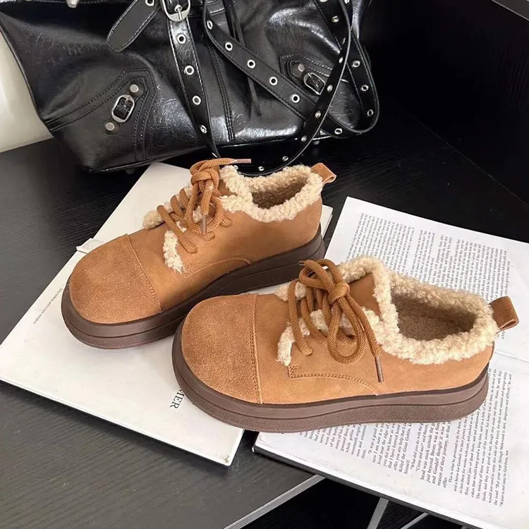 真皮勃肯鞋女2025新款秋冬加绒雪地靴毛毛鞋复古棉鞋保暖全包单鞋