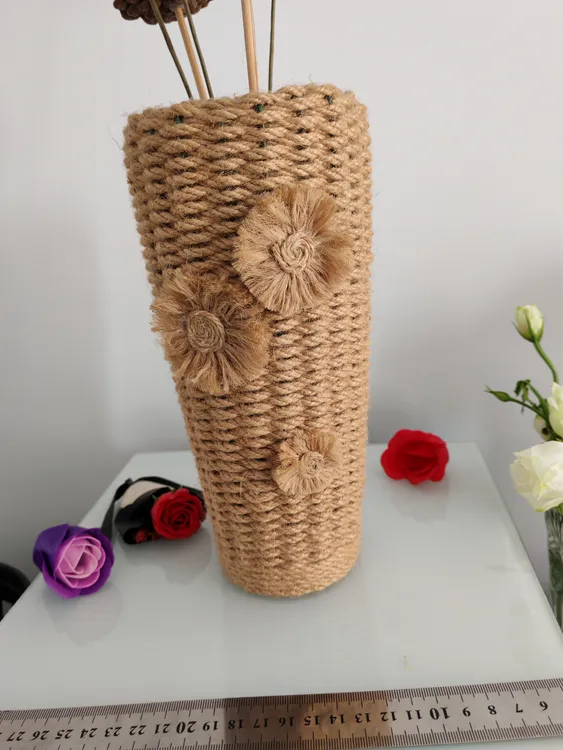 成品麻绳编织花瓶手工花杆搭配松果莲蓬杆用于干花插花装饰