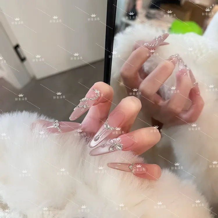 【蝶春蛇】高品爆款纯手工穿戴甲绵密猫眼蝴蝶高级美甲贴片