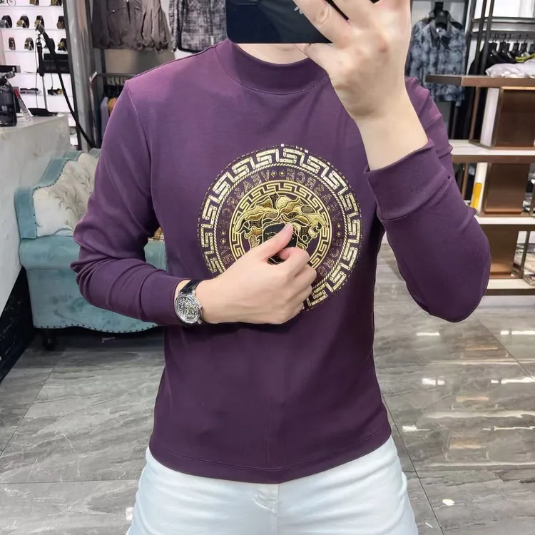 2025秋季新款 长袖T恤男重工烫钻刺绣串珠轻奢高级感男装痞帅上衣