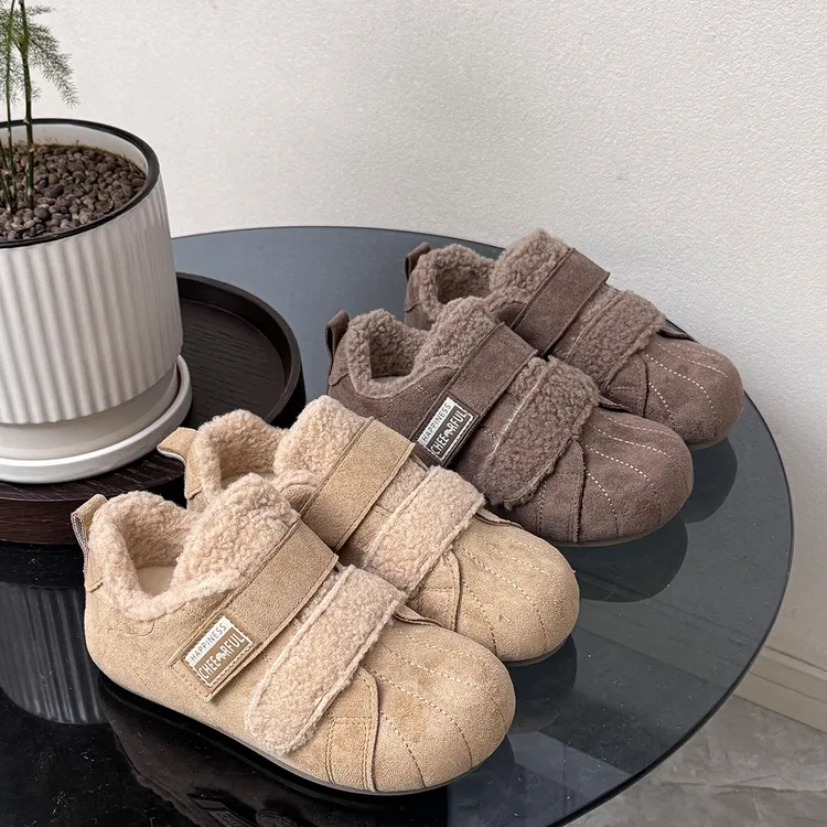 35-43码加绒板鞋女保暖棉鞋2025冬季复古二棉德训鞋41-42大码女鞋