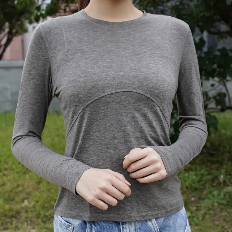 女士长袖户外美丽诺羊毛17.5μm速干舒适健身透气运动T恤