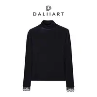  大丽娜塔莎复古丝绒蕾丝拼接半高堆堆领长袖打底衫上衣DLTX1495