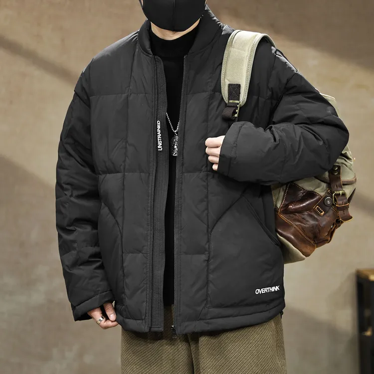 300斤加大码90鸭绒棒球领羽绒服男冬季新款防寒保暖刺绣情侣外套