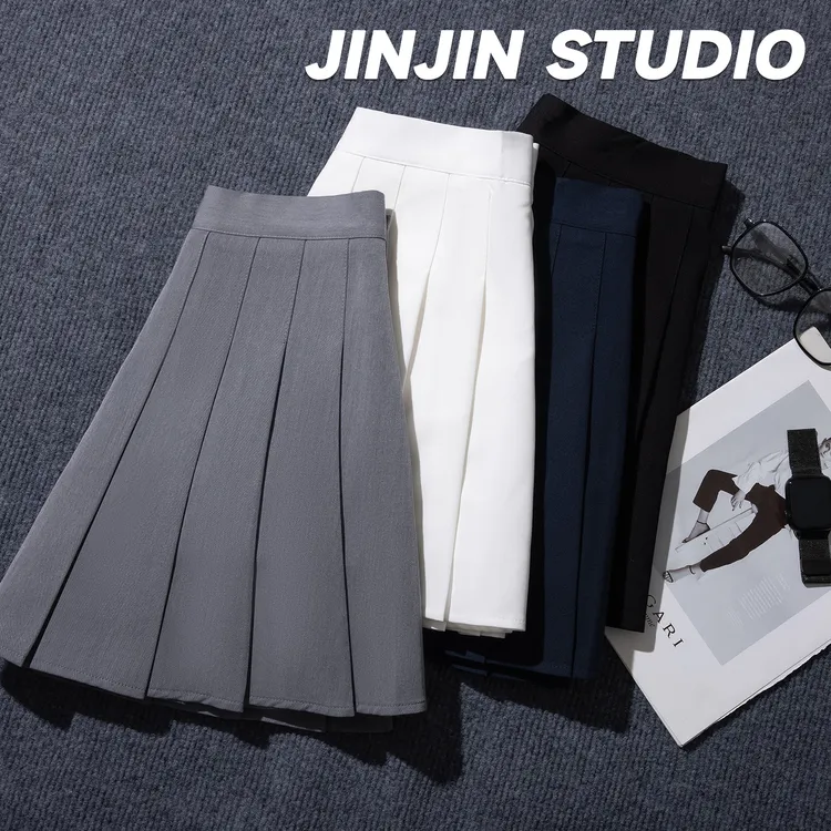 春秋女装高腰百褶裙A版短裙遮胯显瘦半身裙学院风气质洋气百搭裙