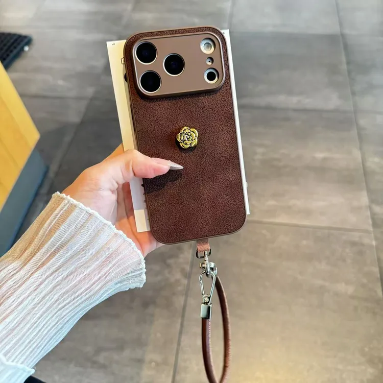 秋冬棕色立体山茶花适用苹果/华为/oppo/vivo/小米全包防摔手机壳