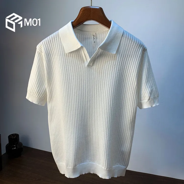 M01夏季薄款短袖polo衫百搭时尚透气五分袖衣服休闲针织半袖上衣