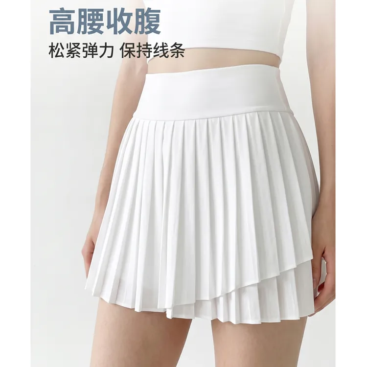 夏季运动百褶裙女新款修身A字裙防走光高尔夫速干白色瑜伽网球裙