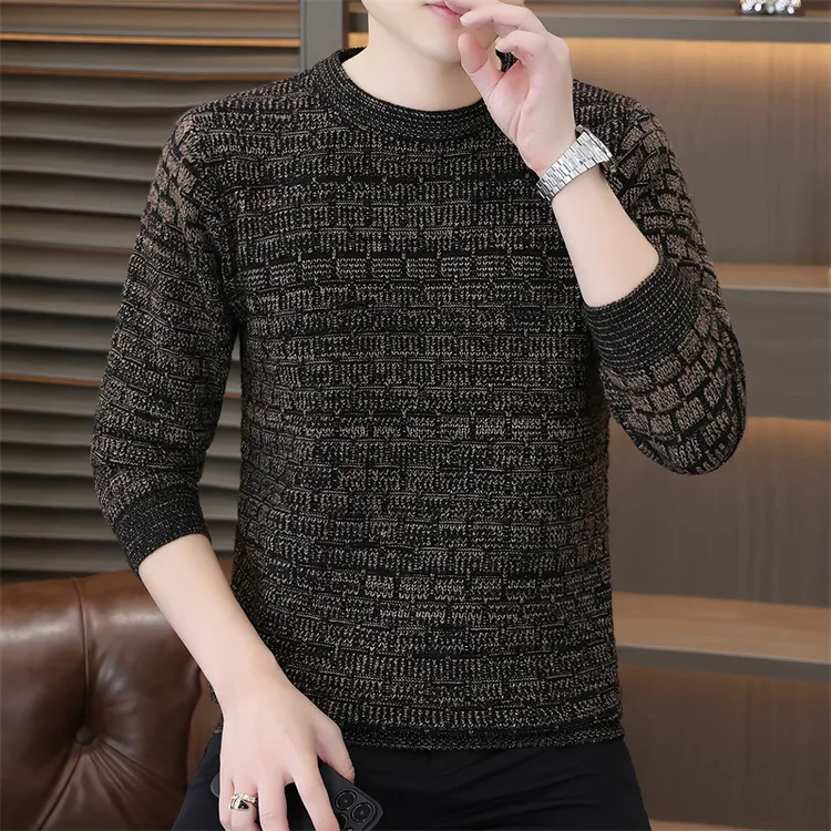 高档加厚保暖圆领针织衫毛衣男士秋冬季时尚休闲打底衫男装1130