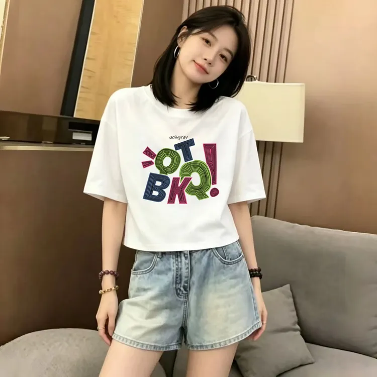 【汐月女神~多彩字母】南油定制夏季韩系宽松型显瘦减龄短袖T女