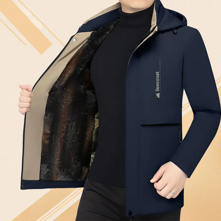 保罗羽棉服男士冬季外套中长款派克服中年加厚棉袄保暖防寒棉衣服