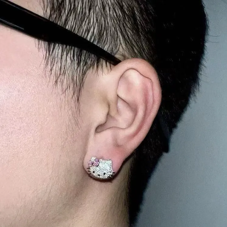 钛钢耳饰 满钻耳钉男女蓝色镶嵌时尚百搭复古气质设计师ins个性