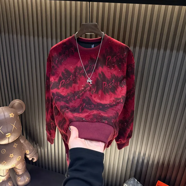 新年卫衣330g满天星字母男款亮闪破洞男上衣爆款轻奢长袖圆领潮流