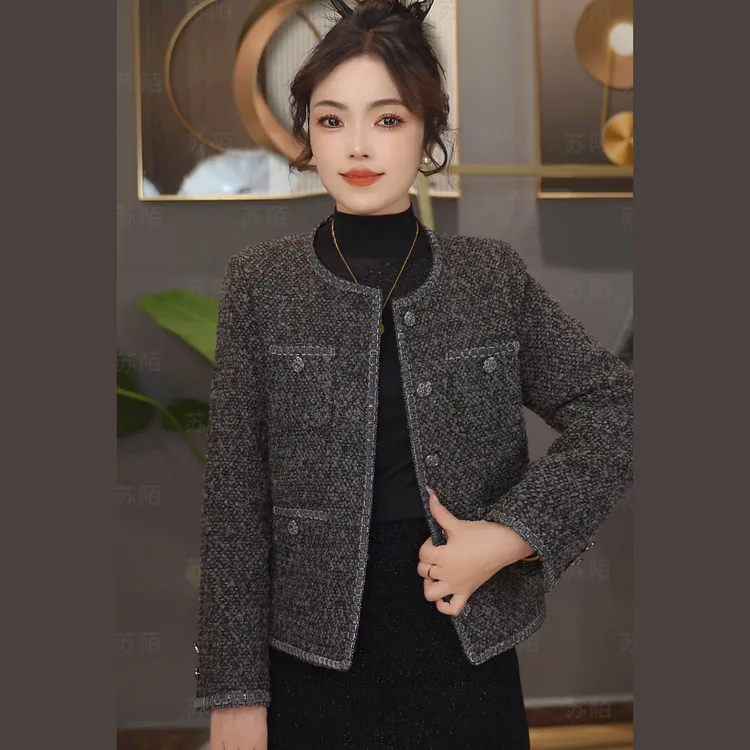 苏陌法式绵羊毛轻奢小香风千金气质潮百搭显瘦时尚短款设计感外套