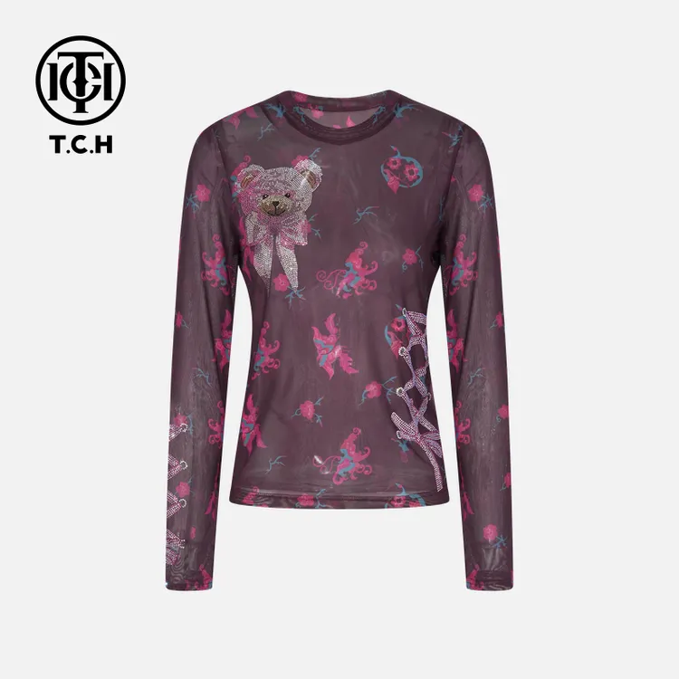 TCH私服秋冬烫钻时尚休闲松弛感秋款打底衫T75C02E5000轻奢tch