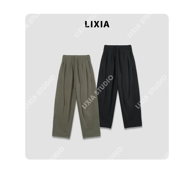 LIXIA【悠闲派】慵懒风简约时尚抽绳直筒基础款长裤休闲裤-D8982