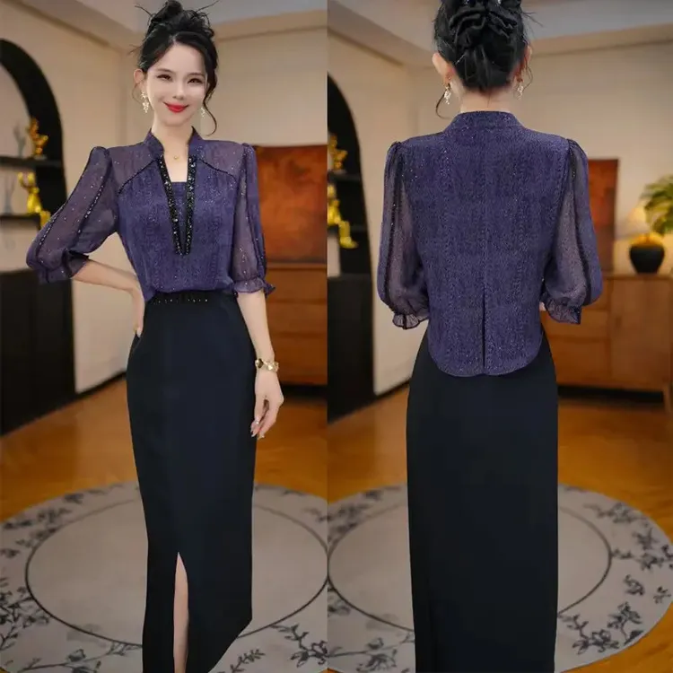 【星夜紫韵】长袖连衣裙2025年早秋新款收腰显瘦气质长裙轻奢裙子