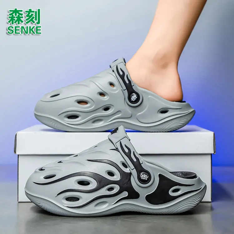 森刻2025时尚软底夏季洞洞鞋厚底包头拖鞋防滑情侣洞洞凉鞋男凉鞋
