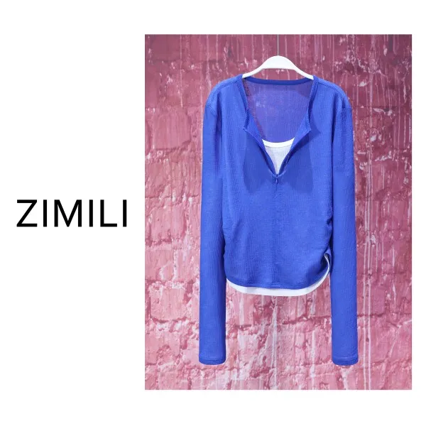 【亮哥女装】2025夏《柔情》轻薄冰凉宝蓝色拼接假两件开领爽肤衣7997