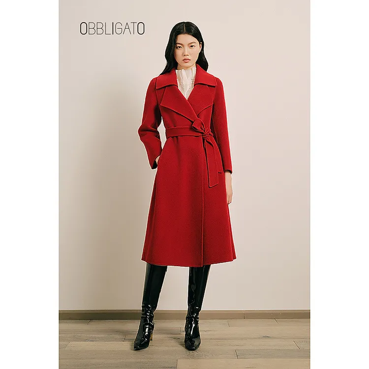 OBBLIGATO奥丽嘉朵1C65180020专选2025春季新品绵羊毛翻领大衣