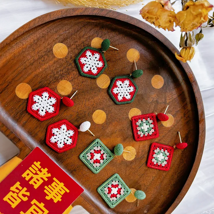 合金锦纶耳饰 微钩复古风祖母格耳钉手工原创耳环耳饰