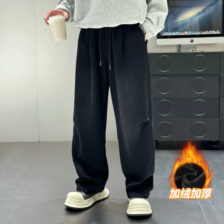 重磅加绒加厚时尚百搭卫裤裤子保暖弯刀休闲裤舒适男士冬季
