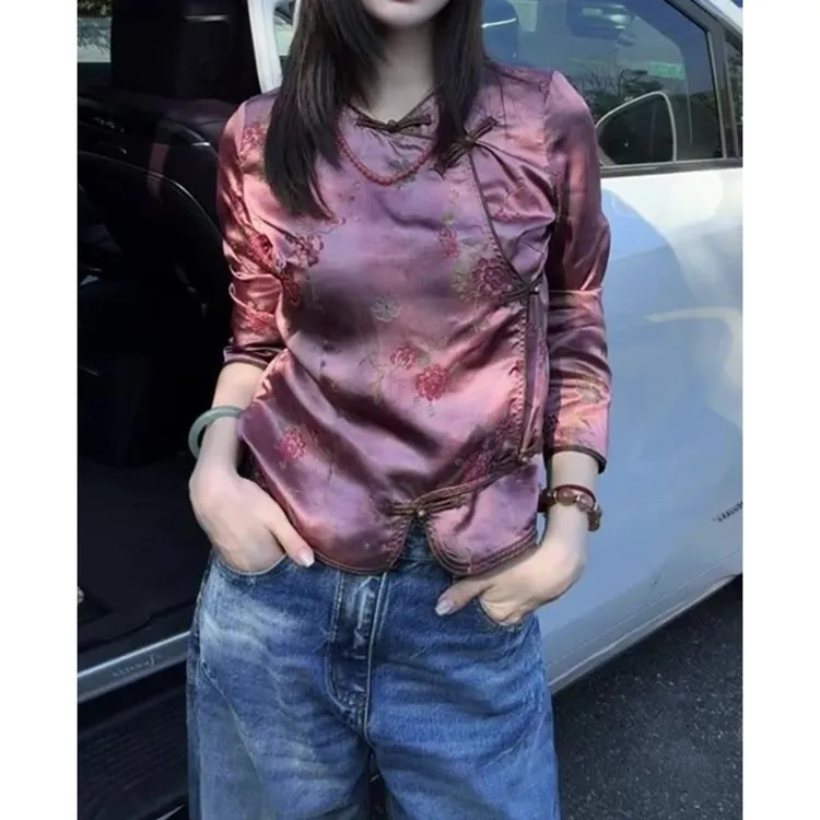 紫色印花高级感国风小衫2025年早秋新款新中式时尚不规则开衫上衣