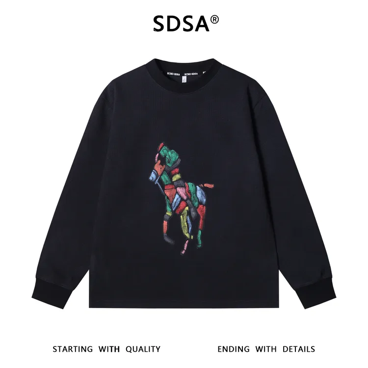 SDSA男士秋冬新款痞帅男装潮牌手绘卡通印花圆领卫衣百搭时尚上衣