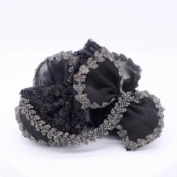 法式2025新款黑色水钻网纱蝴蝶结抓夹女后脑勺盘发鲨鱼夹发卡头饰